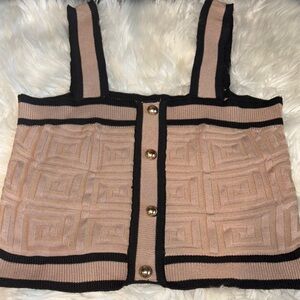 Tan and Black Ribbed Crop Tank Top